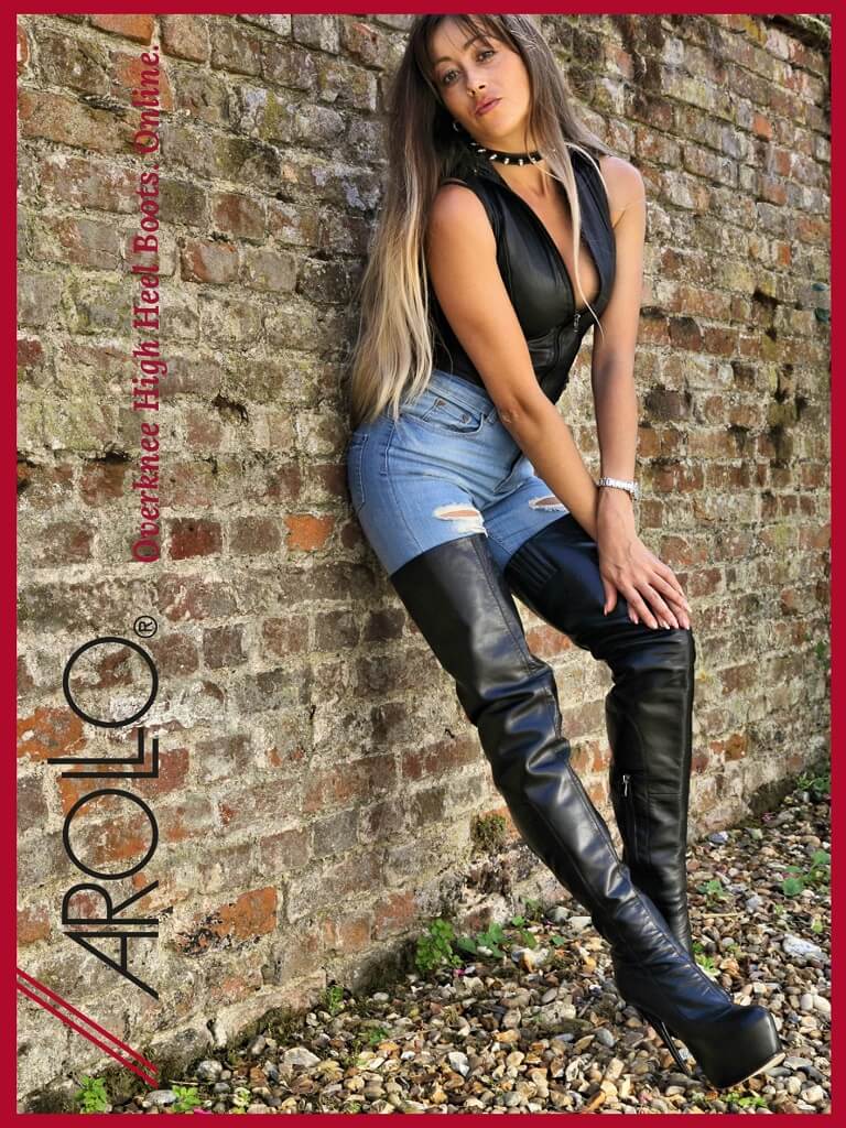 Blue jeans with on sale knee high boots