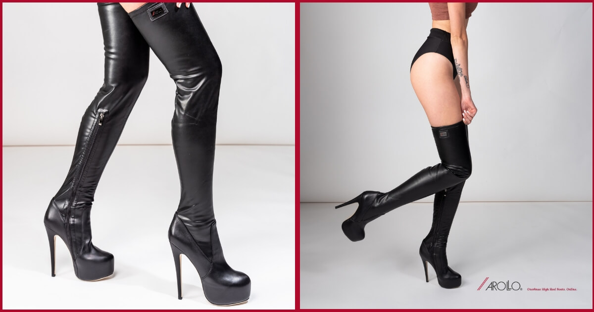 arollo stiletto thigh boots - black leather and red sole