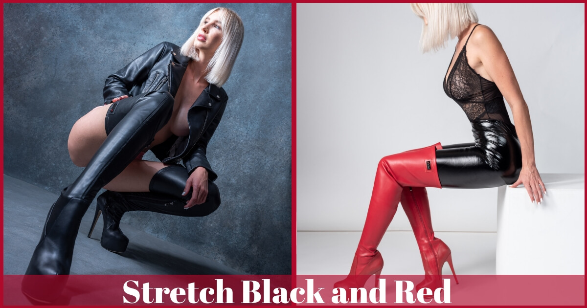 arollo stiletto thigh boots - black leather and red sole